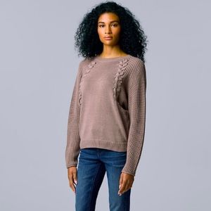 Simply Vera Vera Wang Braided Cable Knit Dolman Sweater “Aged Purple” Small
